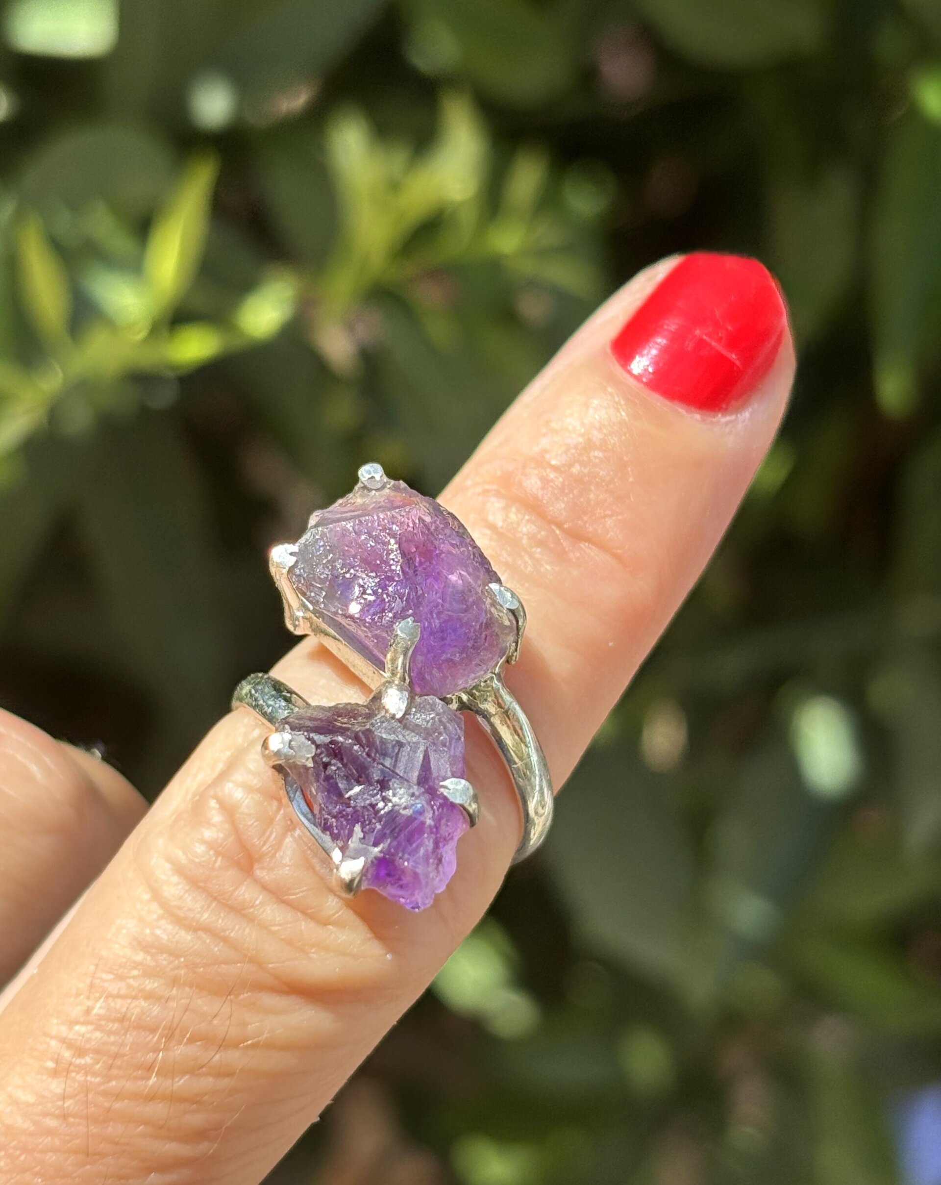 Anillo ajustable piedra natural de amatista - 4
