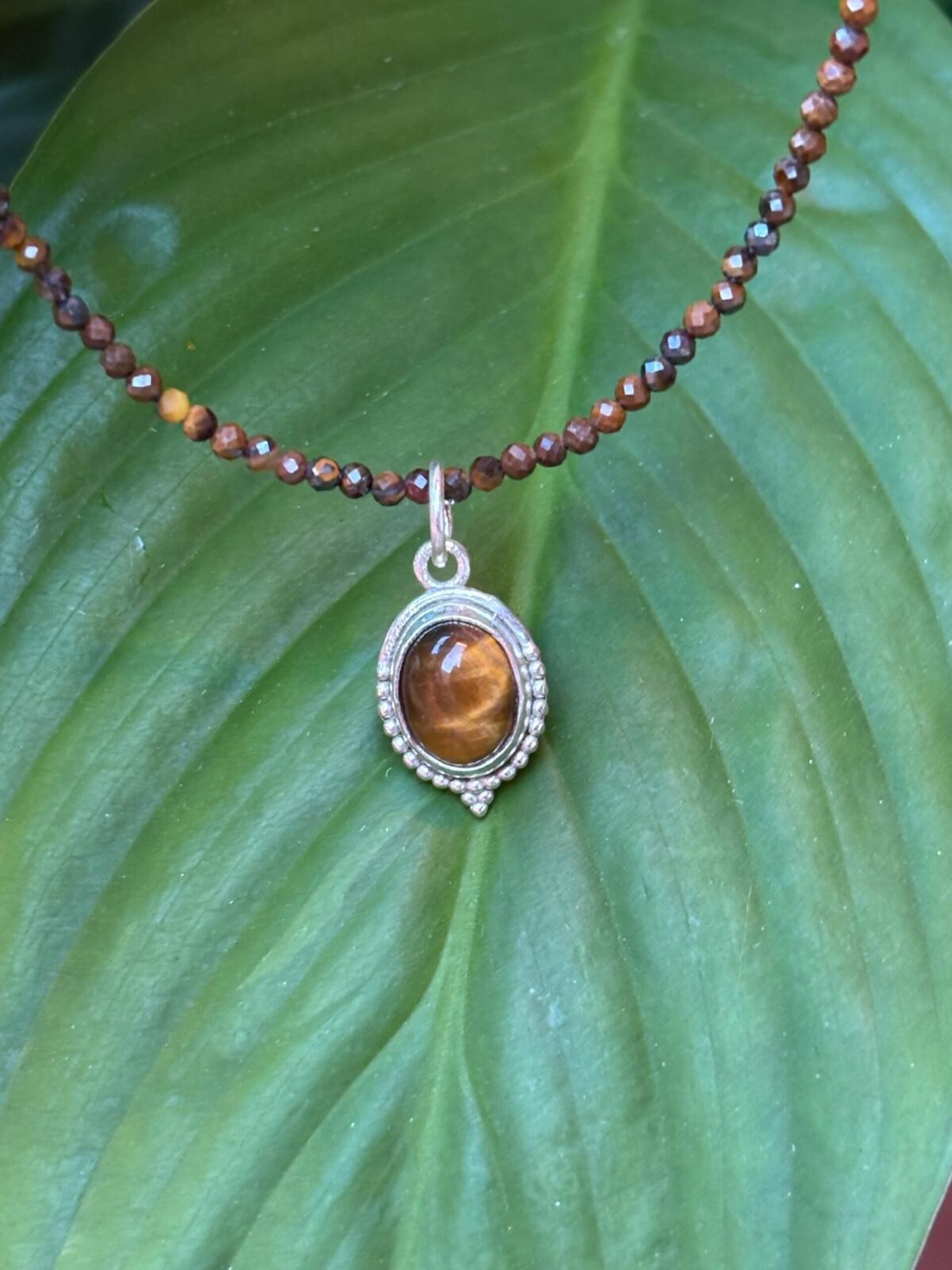 Gargantilla facetada ojo de tigre y colgante ojo de tigre - 7