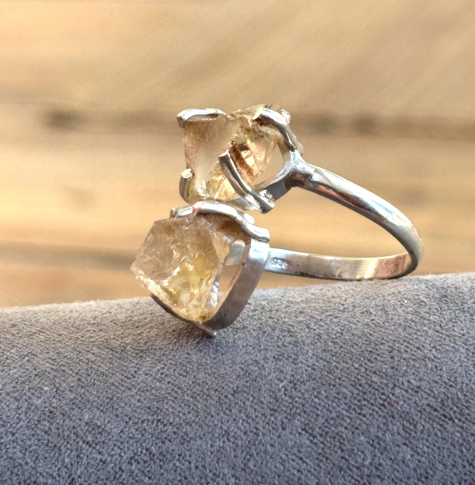 Anillo ajustable piedra natural de cuarzo citrino - 3