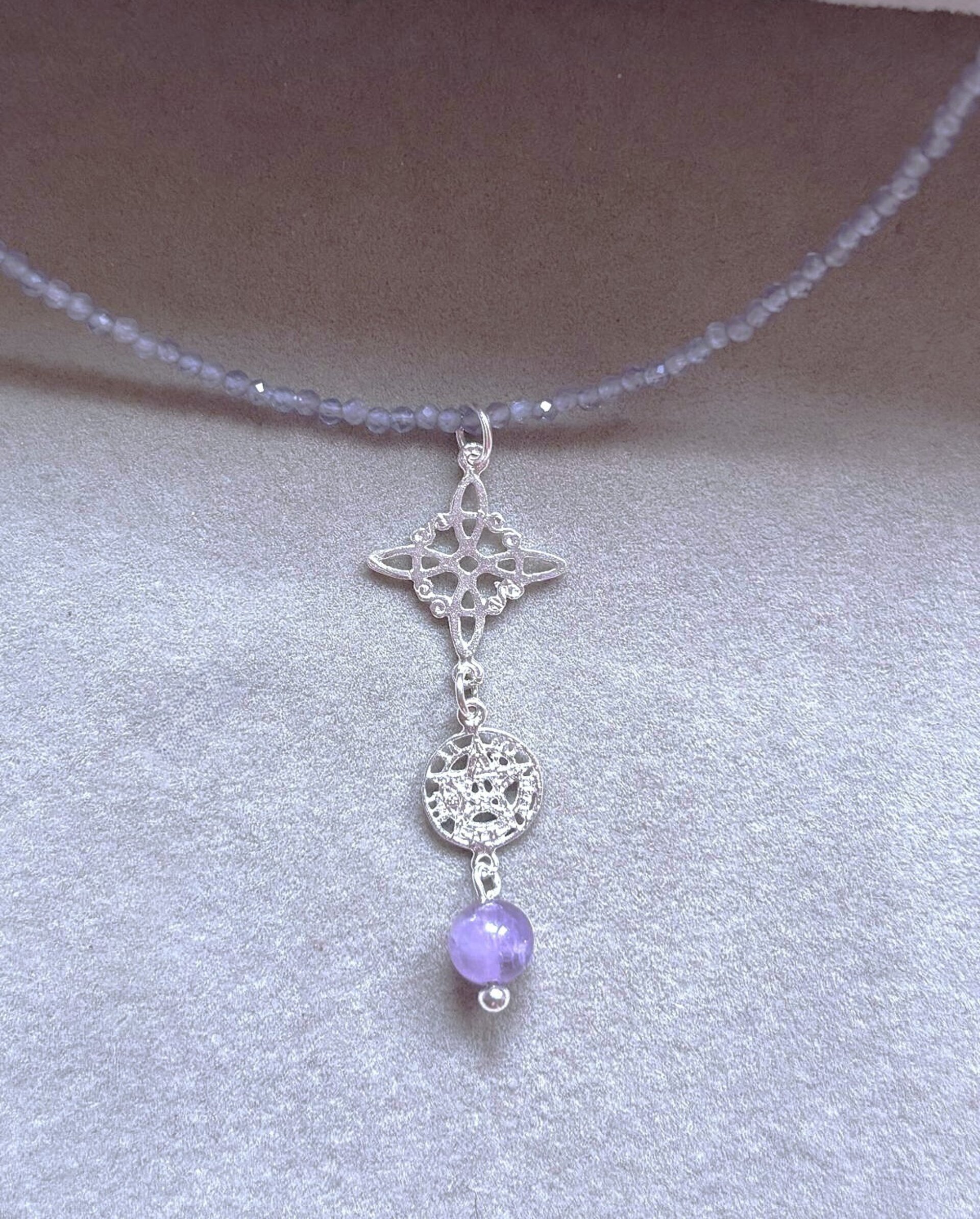 gargantilla amatista con amuleto doble protección - 2