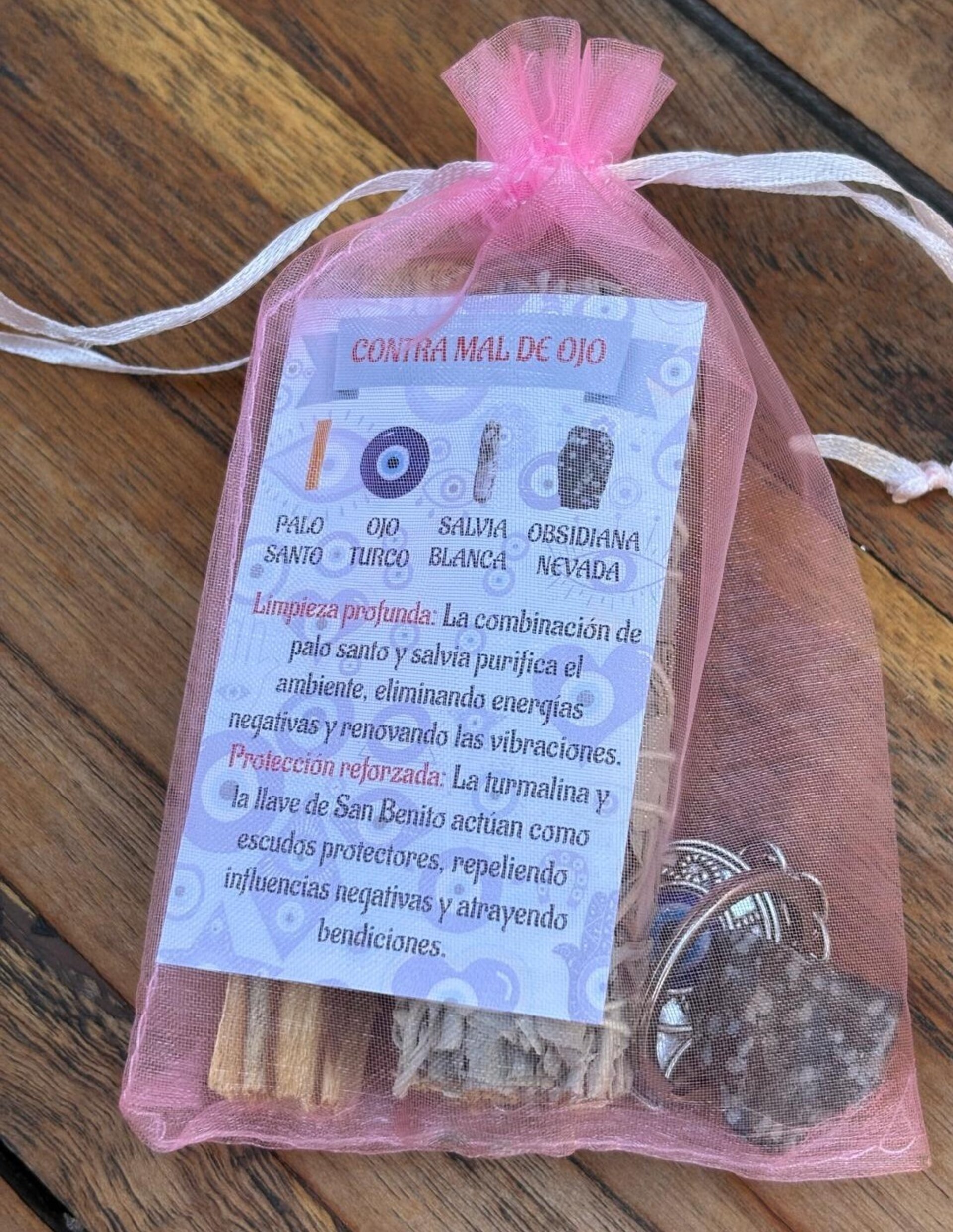 Kit de Limpieza  Contra Mal De Ojo :Atado Salvia , Palo Santo, ojo turco - 4