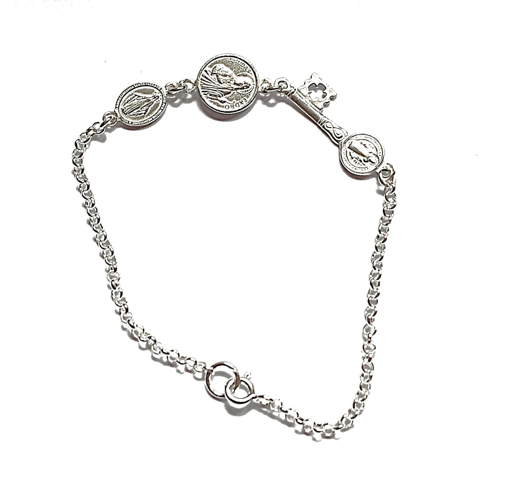 pulsera triple protección llave San Benito, judas Tadeo y virgen de la milagrosa - 6