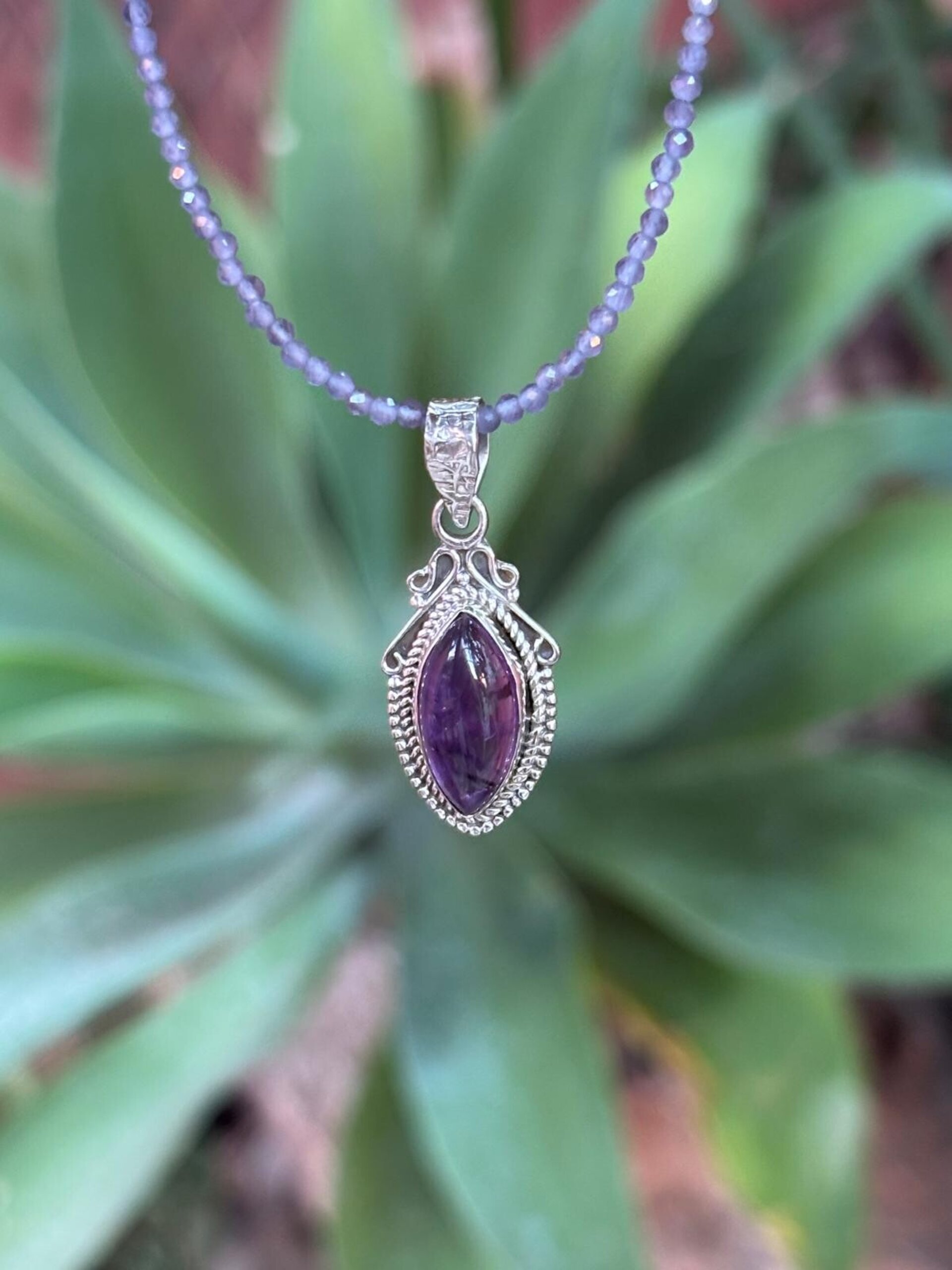 gargantilla facetada amatista y colgante - 6