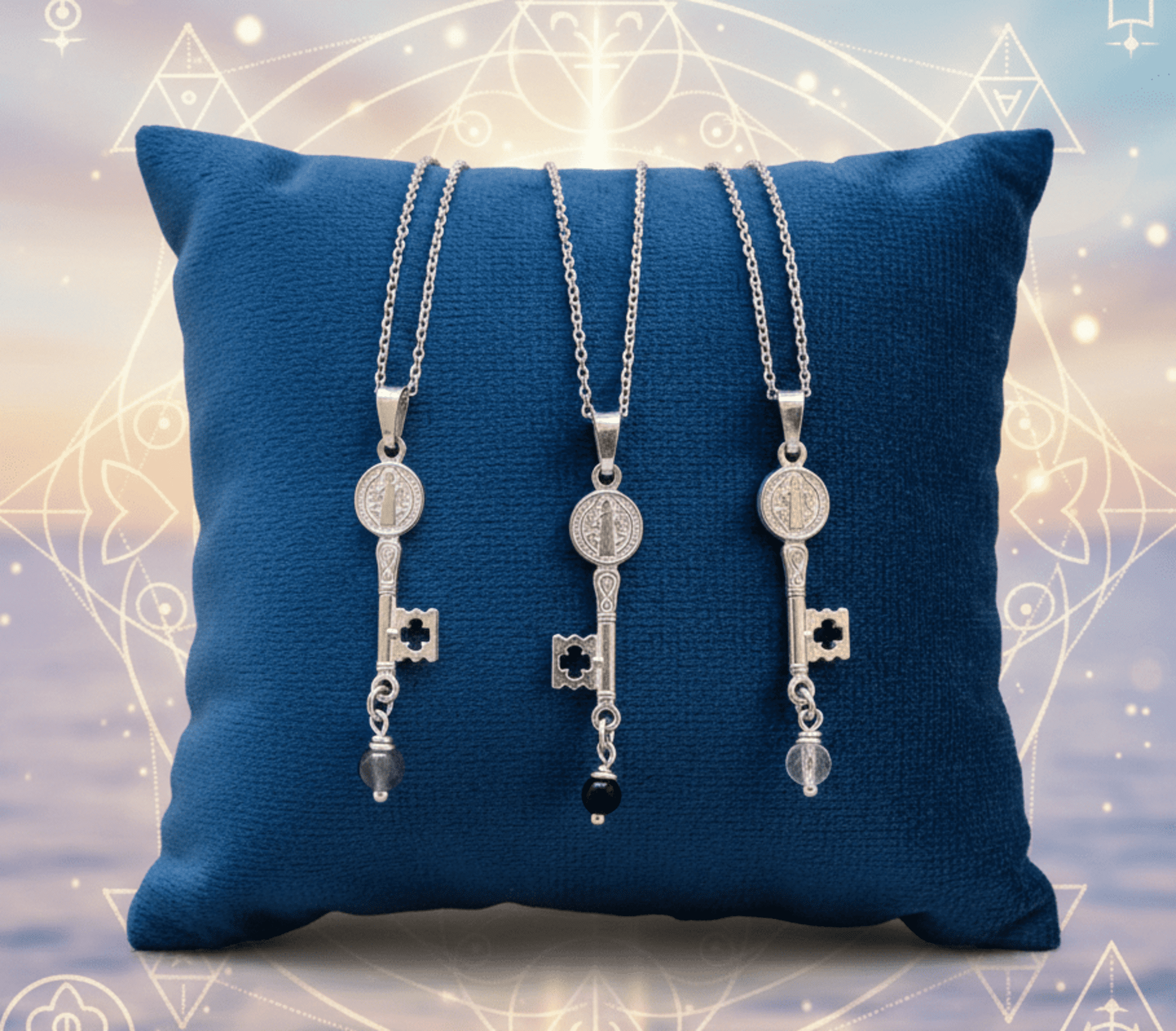 collar llave san Benito con shungita, amatista y cuarzo maestro - 2