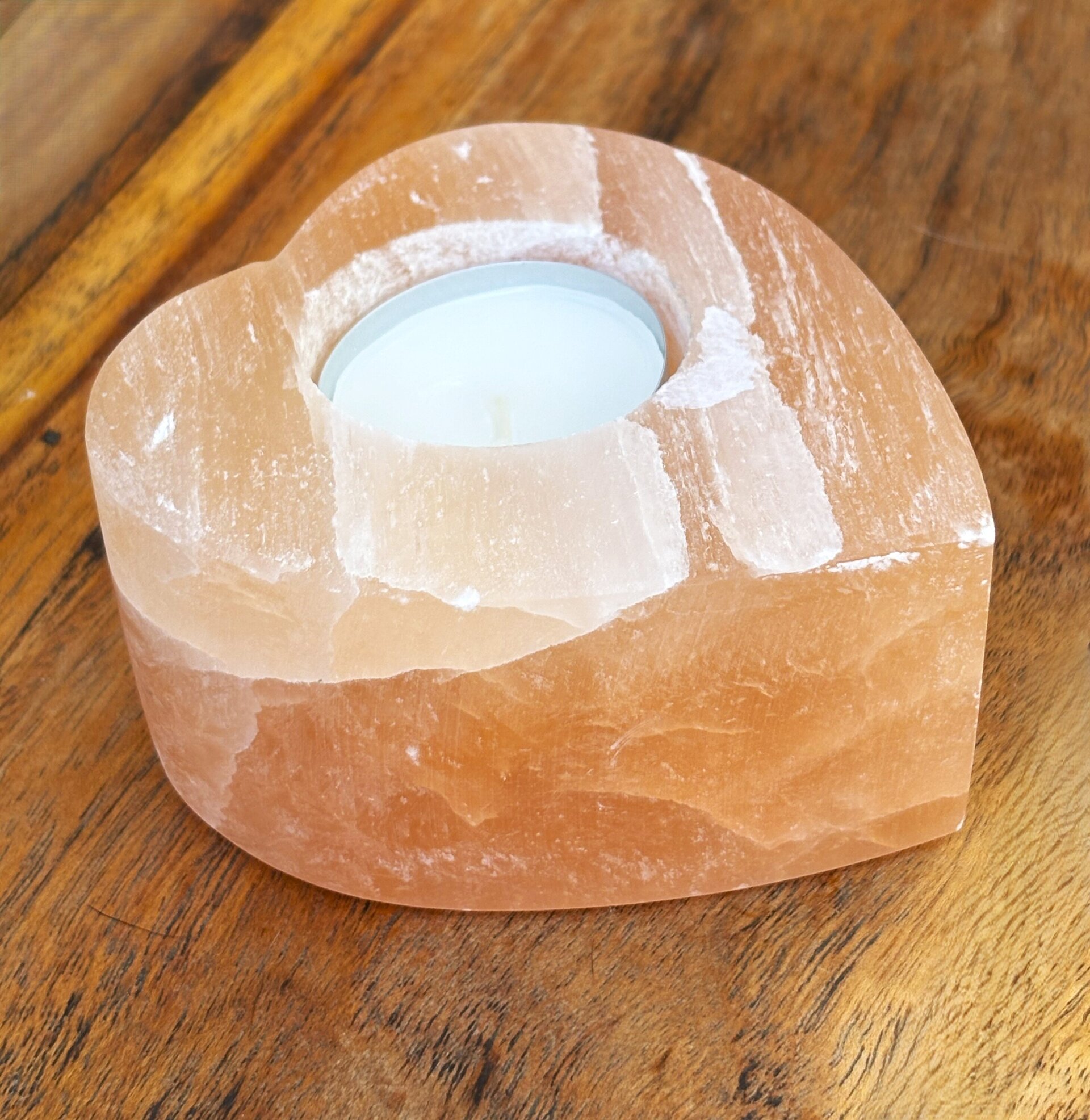 cargador energético en forma de vela corazón de selenita 9cm aprox - 5