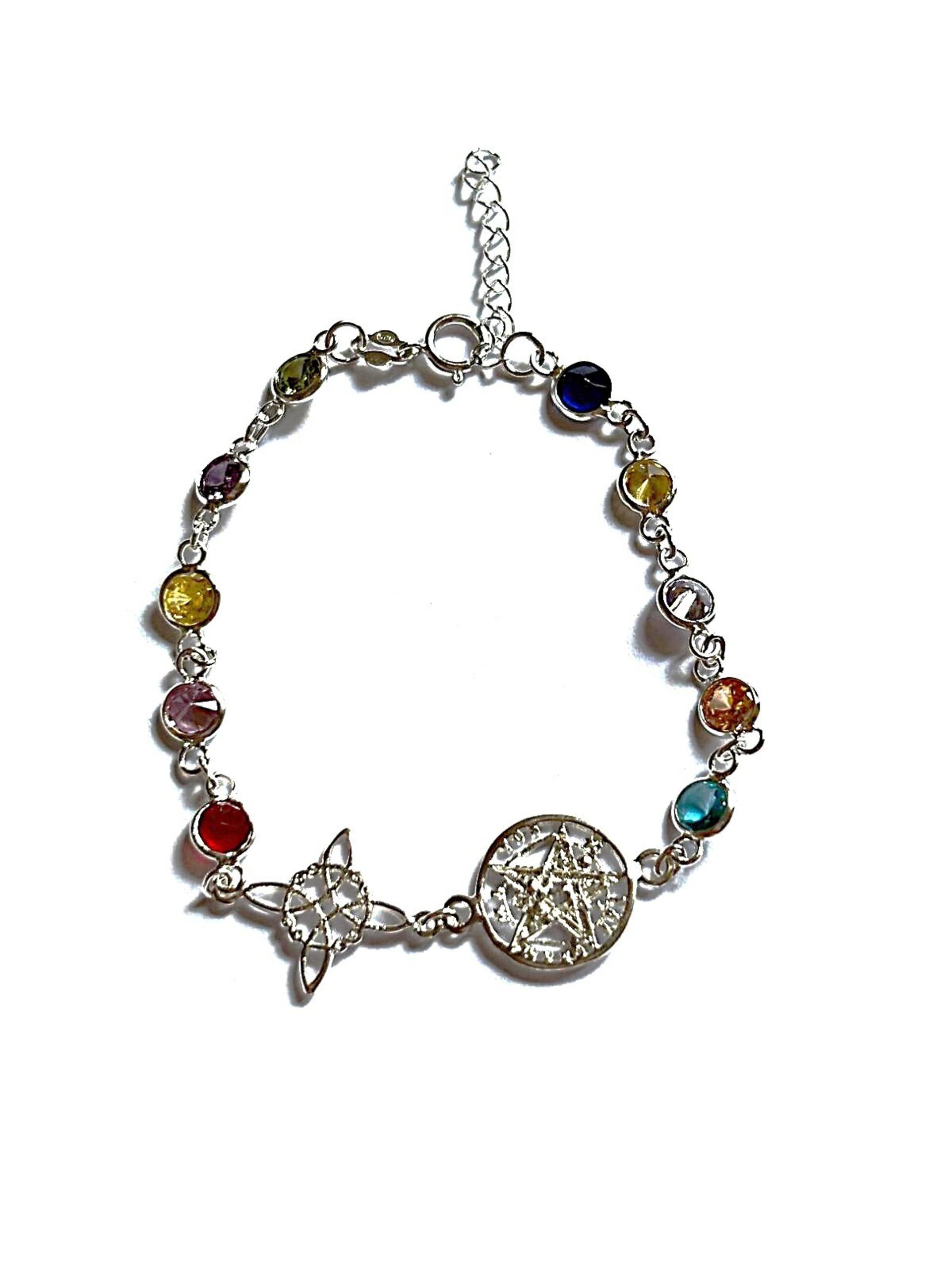 Pulsera  nudo de brujas y tetragrámaton con circonitas de colores - 3